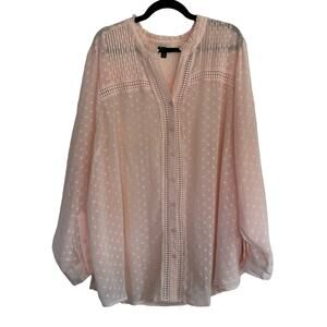 Torrid Clip Dot Button Up Long Sleeve Blouse Light Pink Size 5